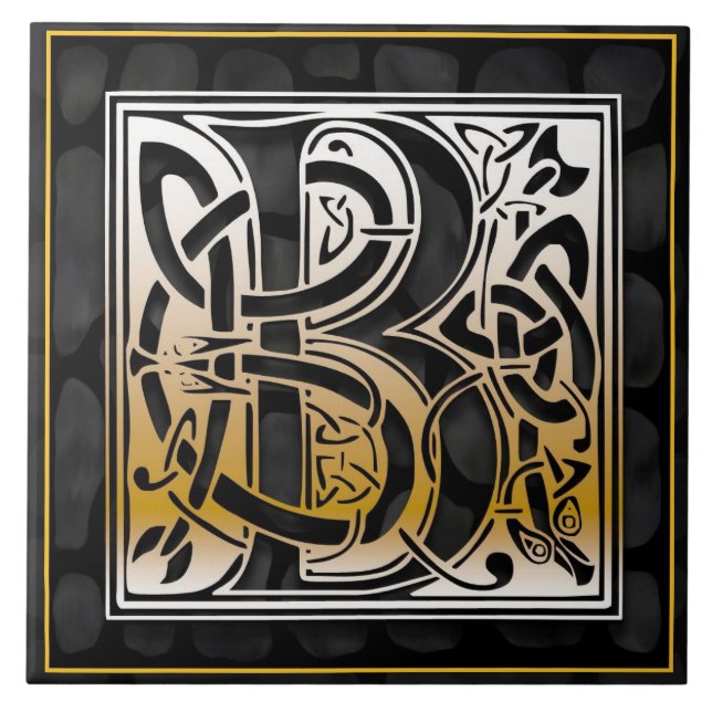Celtic Black Stone B Monogram Initial Tile (Front)