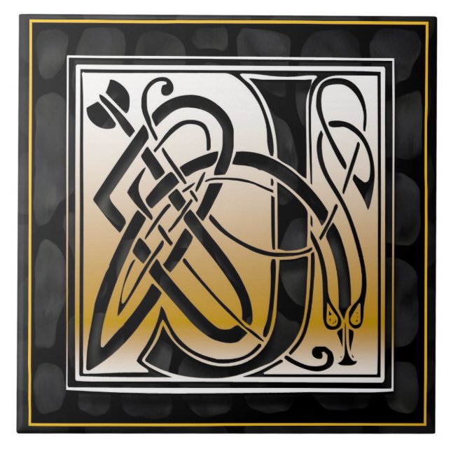 Celtic Black Stone J Monogram Tile (Front)