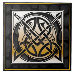 Celtic Black Stone O Monogram Initial Tile