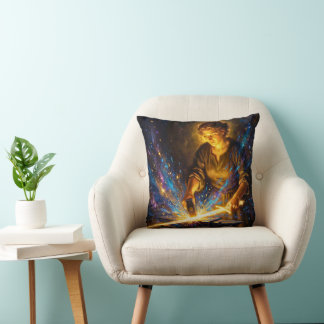 Celtic Blacksmith Goddess Forging Sword Fantasy Ar Cushion