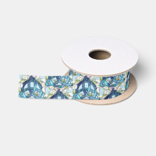 Celtic Blue Floral Triquetra Handfasting Satin Ribbon