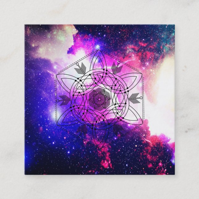 *~* Celtic Boho Aztec Nebula Tribal Galaxy Square Business Card (Front)