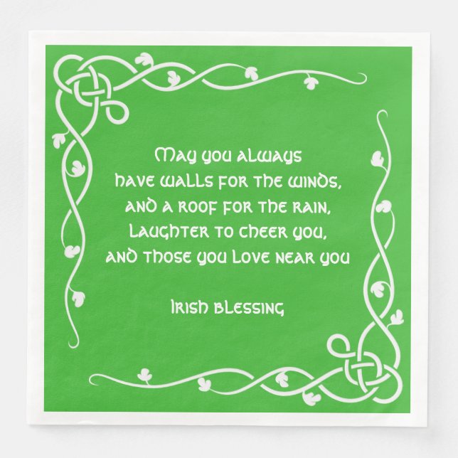 Celtic Braid - White and Green Irish Blessing #3 Napkin (Front)