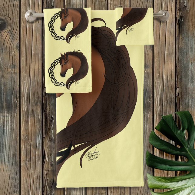 Celtic Brown Horse Yellow Bath Towel Set (Creator Uploaded)