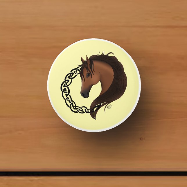 Celtic Brown Horse Yellow Ceramic Knob (Creator Uploaded)