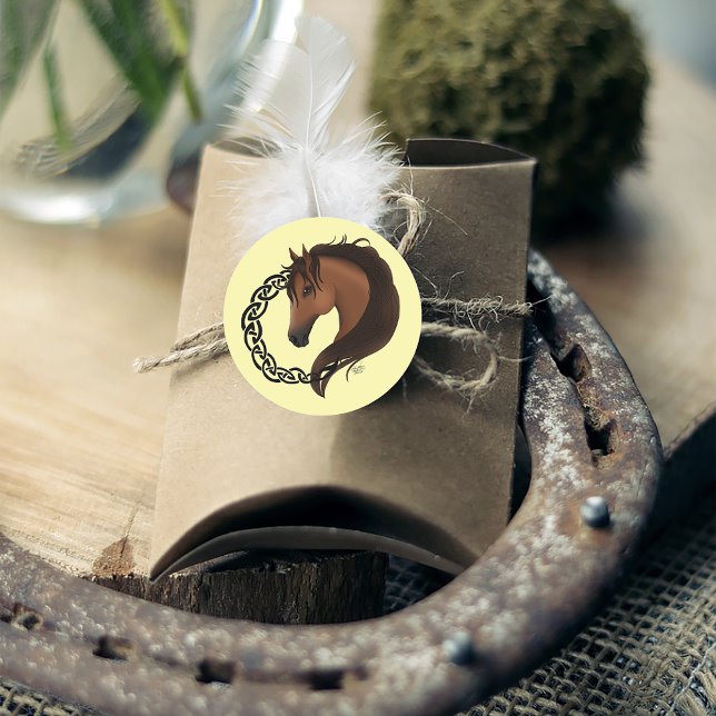 Celtic Brown Horse Yellow Classic Round Sticker (Creator Uploaded)