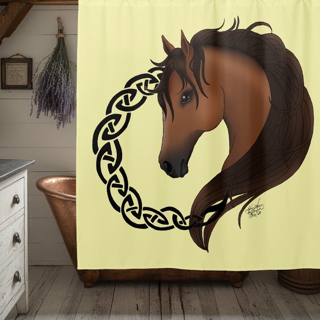 Celtic Brown Horse Yellow Shower Curtain (Creator Uploaded)