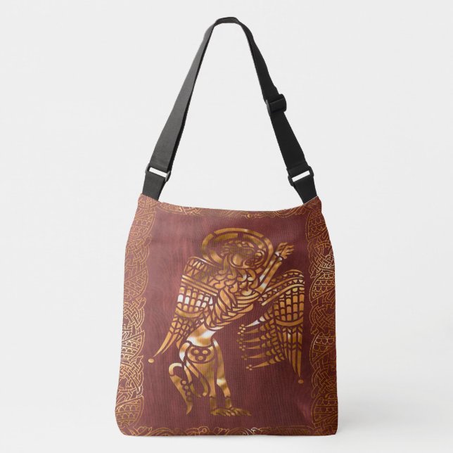 Celtic Brown Leather Tribal Crossbody Bag (Front)