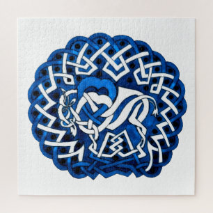 Celtic Buffalo/Bison braided design in blue Jigsaw Puzzle
