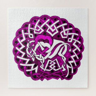 Celtic Buffalo/Bison braided design in pink Jigsaw Puzzle