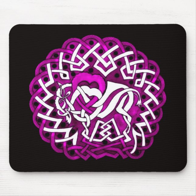 Celtic Buffalo/Bison, pink Mouse Mat (Front)
