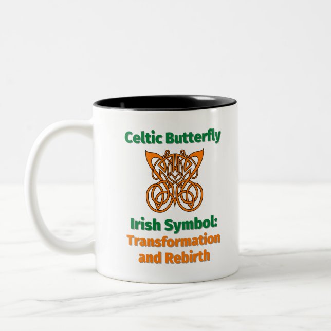 Celtic Butterfly Irish Symbol: Transformation and Two-Tone Coffee Mug (Left)