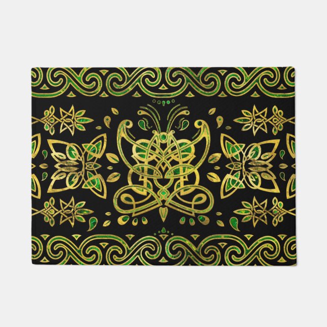 Celtic Butterfly Ornament - Green and gold Doormat (Front)