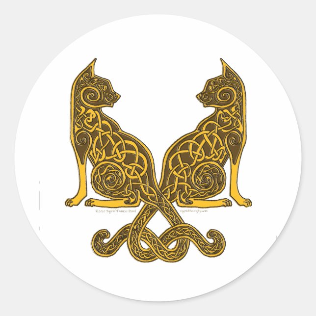 celtic cats 6 bronze gold classic round sticker (Front)