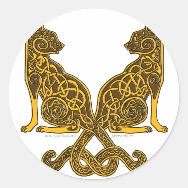 celtic cats 6 bronze gold classic round sticker (Front)