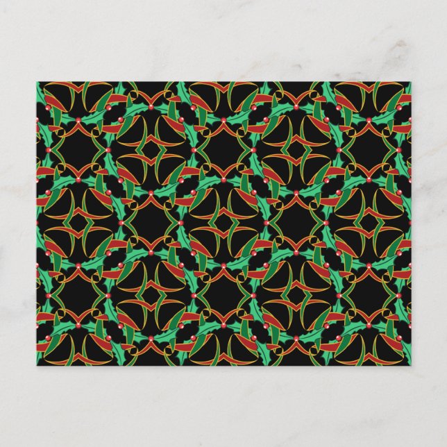 Celtic Christmas Holly Wreath Pattern Holiday Postcard (Front)