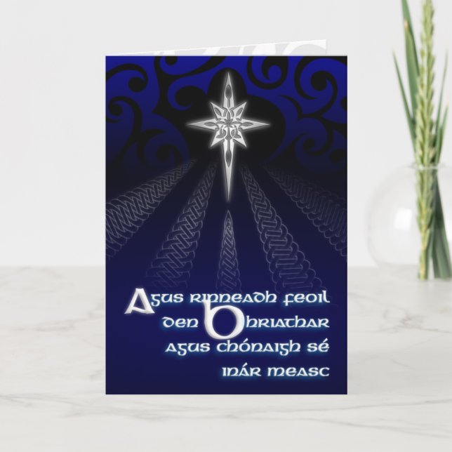 Celtic Christmas Star (Gaeilge) Holiday Card (Front)