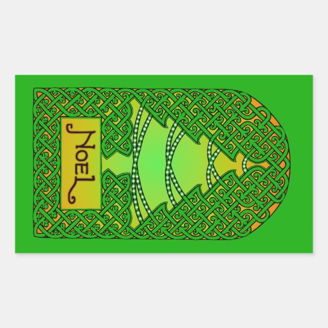 Celtic Christmas Tree - Green Rectangular Sticker (Front)