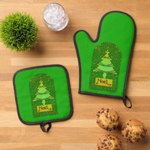 Celtic Christmas Tree Oven Mitt & Pot Holder Set