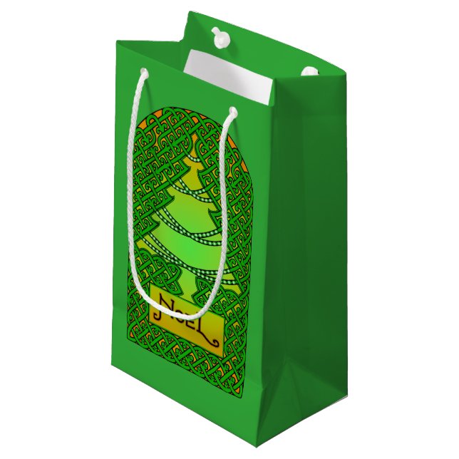 Celtic Christmas Tree Small Gift Bag (Front Angled)