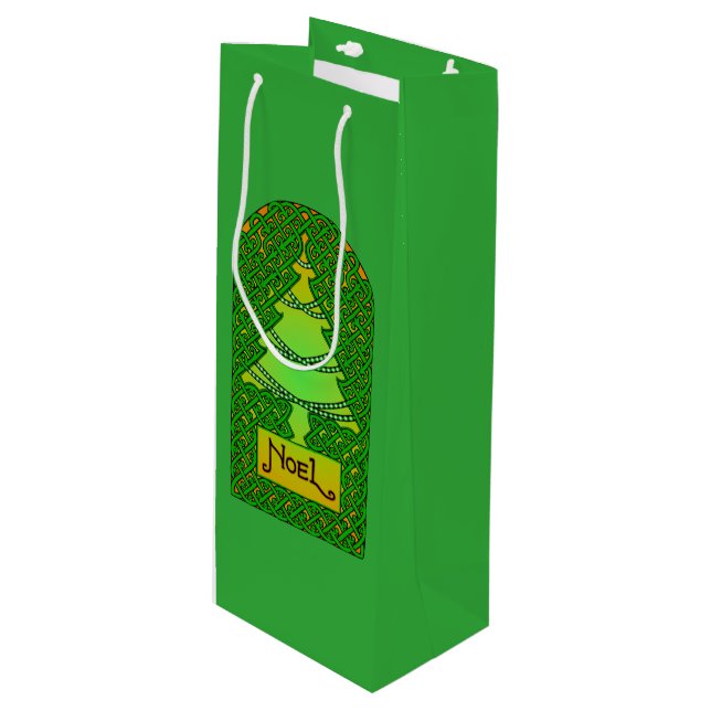 Celtic Christmas Tree Wine Gift Bag (Front Angled)