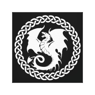 Celtic Circle Dragon Black White Canvas Print