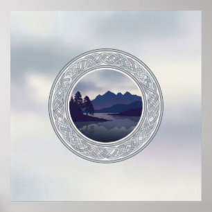 Celtic Circle Misty Mountain Lake Scottish Art Poster