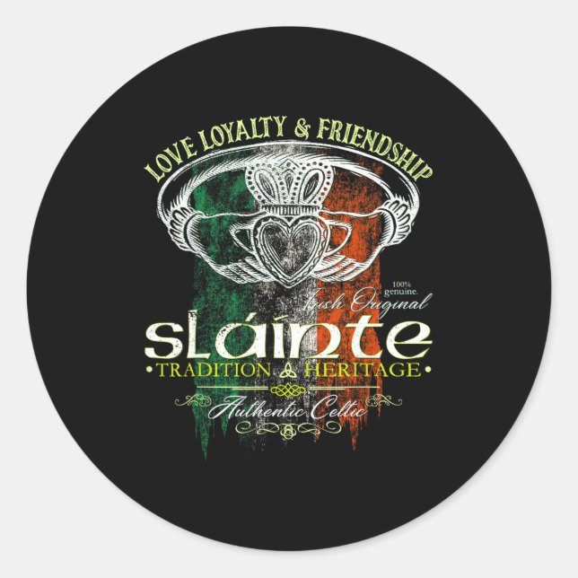 Celtic Claddagh Slainte Nge Irish Flag St. Patrick Classic Round Sticker (Front)