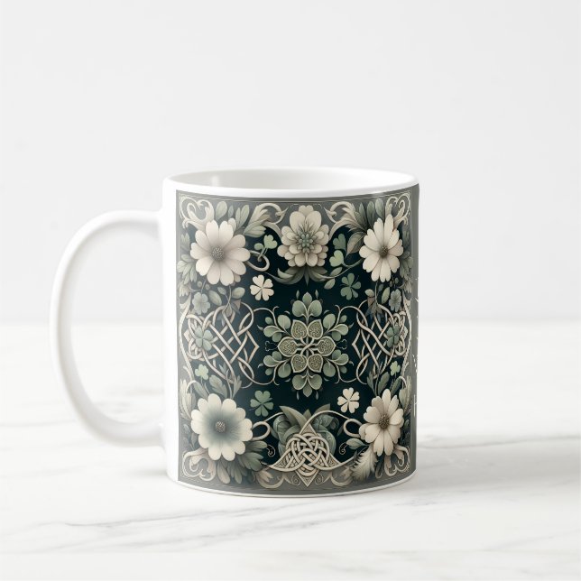 Celtic Clover Floral Charm Coffee Mug (Left)