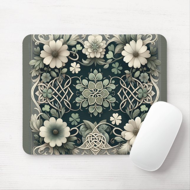 Celtic Clover Floral Charm Mouse Mat (With Mouse)
