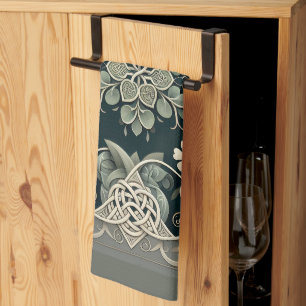 Celtic Clover Floral Charm Tea Towel