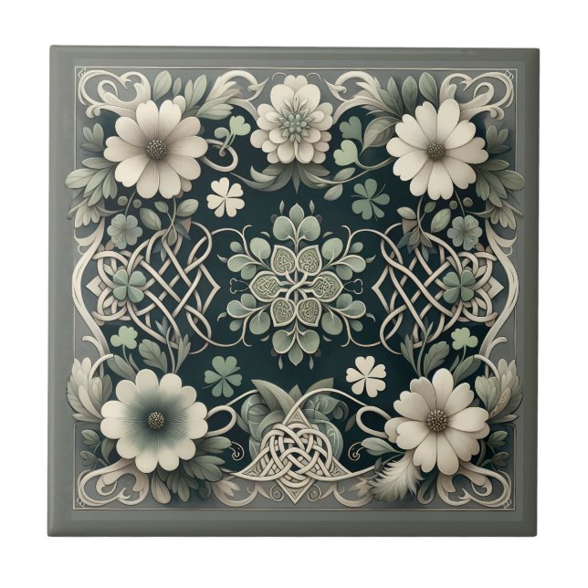 Celtic Clover Floral Charm Tile (Front)
