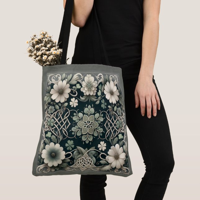 Celtic Clover Floral Charm Tote Bag (Close Up)
