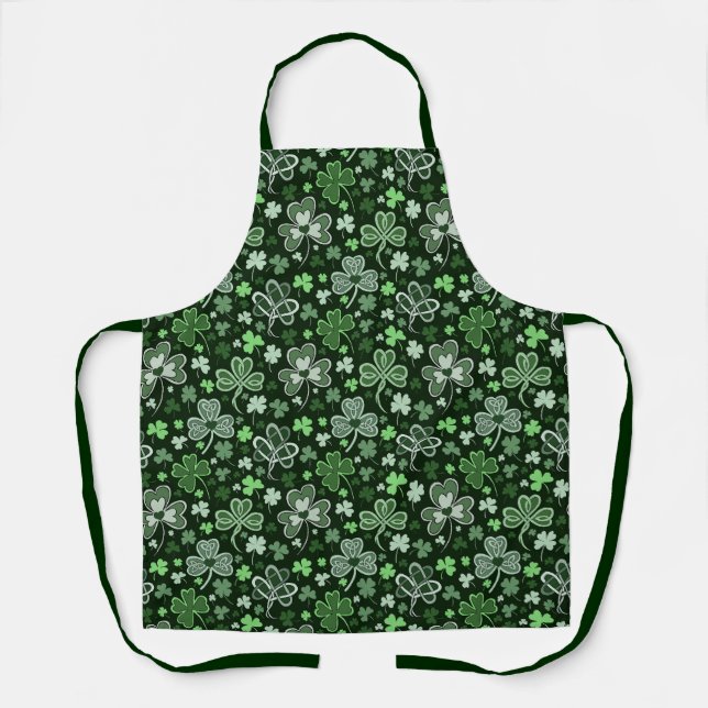 Celtic Clover Pattern Green Irish Hearts Apron (Front)