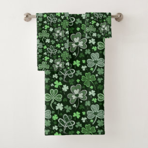 Celtic Clover Pattern Green Irish Hearts Bath Towel Set