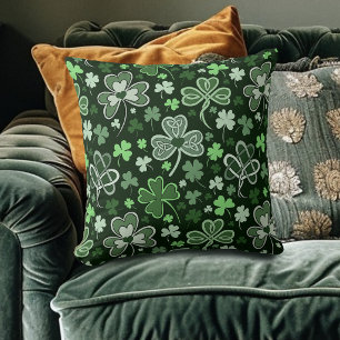 Celtic Clover Pattern Green Irish Hearts Cushion