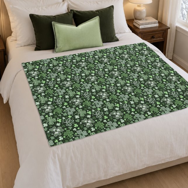 Celtic Clover Pattern Green Irish Hearts Fleece Blanket (Creator Uploaded)