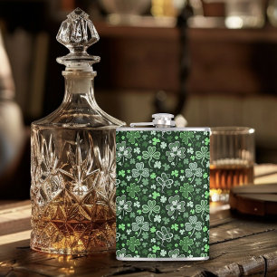 Celtic Clover Pattern Green Irish Hearts Hip Flask