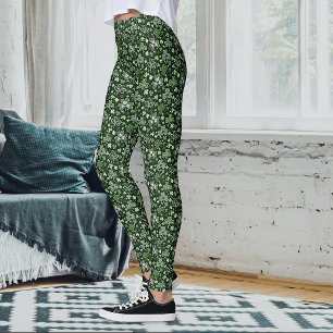 Celtic Clover Pattern Green Irish Hearts Leggings
