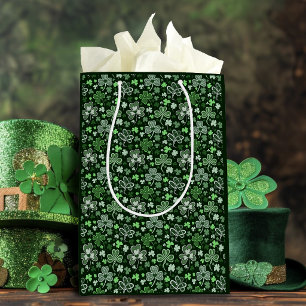 Celtic Clover Pattern Green Irish Hearts Medium Gift Bag