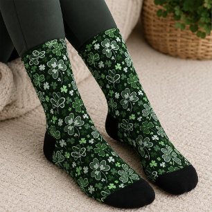Celtic Clover Pattern Green Irish Hearts Socks