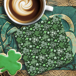 Celtic Clover Pattern Green Irish Hearts Square Paper Coaster