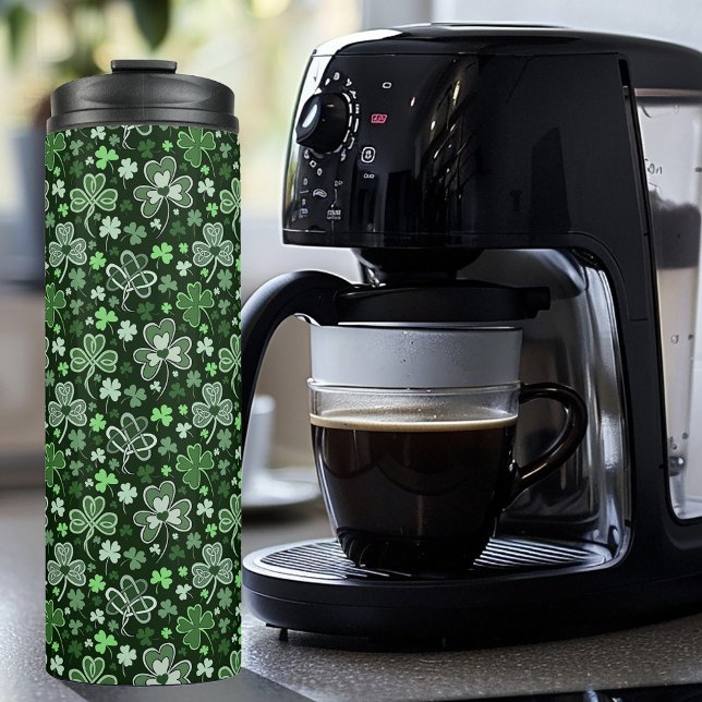 Celtic Clover Pattern Green Irish Hearts Thermal Tumbler (Creator Uploaded)