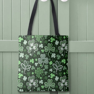 Celtic Clover Pattern Green Irish Hearts Tote Bag