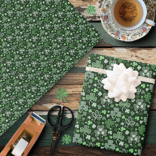 Celtic Clover Pattern Green Irish Hearts Wrapping Paper
