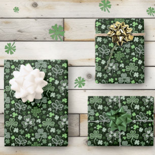 Celtic Clover Pattern Green Irish Hearts Wrapping Paper Sheet