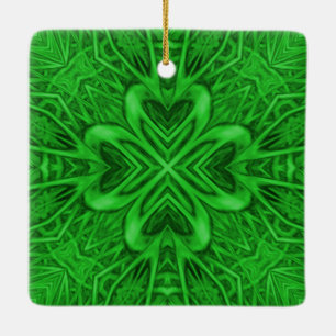 Celtic Clover Vintage Green Fractal Kaleidoscope Ceramic Tree Decoration