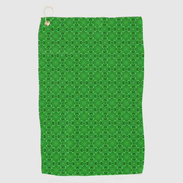 Celtic Clover Vintage Green Fractal Kaleidoscope Golf Towel (Front)