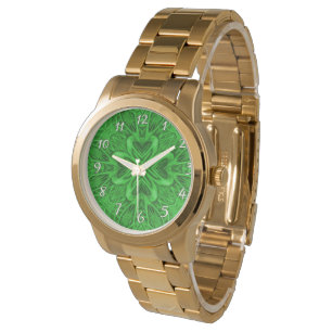 Celtic Clover Vintage Green Fractal Kaleidoscope Watch