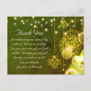 Celtic Clovers and String Lights Wedding Thank You Postcard